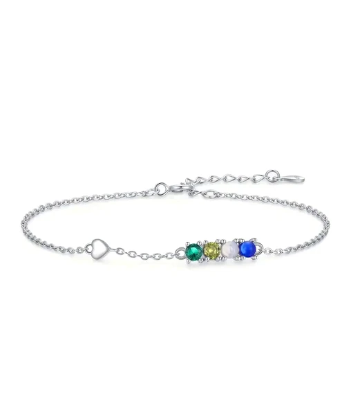 Dört Renkli Aşk Doğaltaşlı Kalpli Kadın Gümüş Bileklik ürün görseli