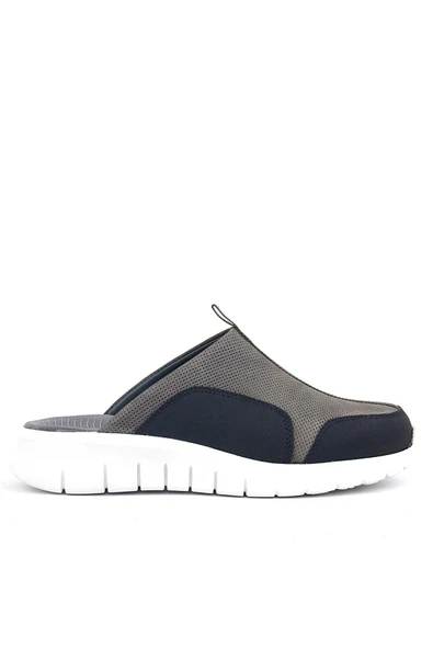 Hakiki Deri Gri Siyah Comfort Spor Terlik - Resim 2