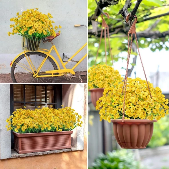 Nettenevime 12li Set Yapay Çiçek Sazlı Mine Sarı Renk 5 Dallı 33cm - Resim 4