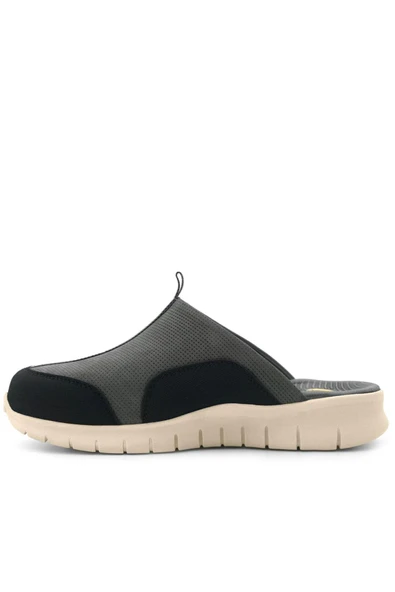 Heep Medikal Hakiki Deri Gri Siyah Krem Tabanlı Comfort Spor Terlik - Resim 5