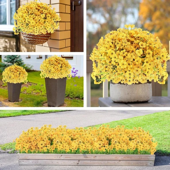 Nettenevime 12li Set Yapay Çiçek Sazlı Mine Sarı Renk 5 Dallı 33cm - Resim 6