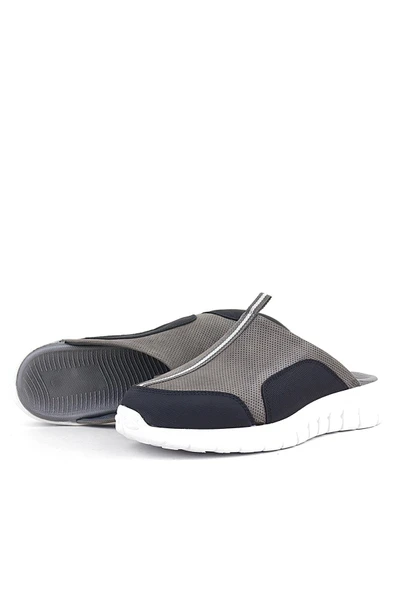 Hakiki Deri Gri Siyah Comfort Spor Terlik - Resim 5