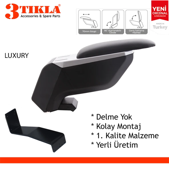 Lüks Set Fiat Palio 2006 Delmesiz Çelik Ayaklı Gri-Siyah Kolçak Kol Dayama, Direksiyon Kılıfı - Resim 2