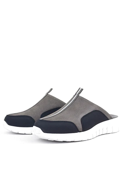 Hakiki Deri Gri Siyah Comfort Spor Terlik - Resim 4