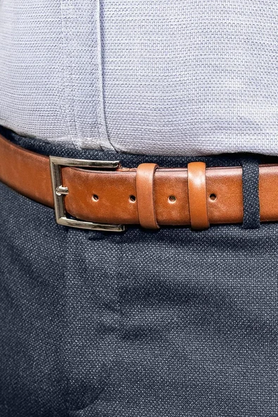 Kahverengi Hakiki Deri 4 cm Casual Erkek Kemer - Resim 5