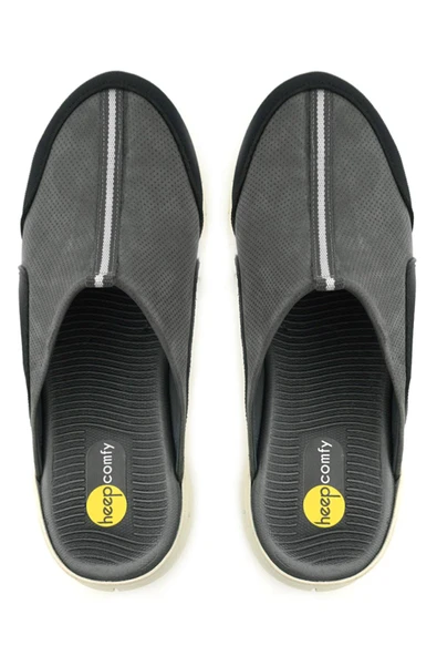 Heep Medikal Hakiki Deri Gri Siyah Krem Tabanlı Comfort Spor Terlik - Resim 9