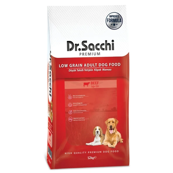 Dr.Sacchi Premium Düşük Tahıllı Adult Sığır Etli Yetişkin Köpek Maması 12 Kg