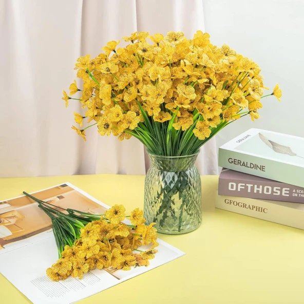 Nettenevime 12li Set Yapay Çiçek Sazlı Mine Sarı Renk 5 Dallı 33cm - Resim 7