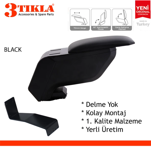 Peugeot 2008 2020 Delmesiz Çelik Ayaklı Siyah Kolçak Kol Dayama - Resim 2