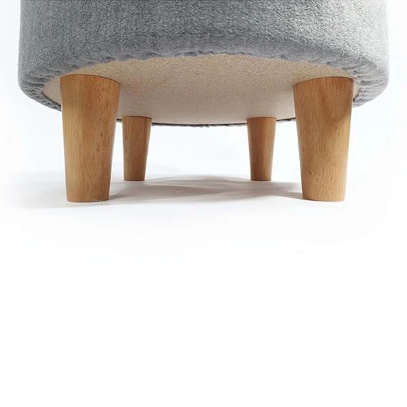 M-Pets Round Elevated Ahşap Ayaklı Kedi Yatağı Gri 47x47x26Cm - 3