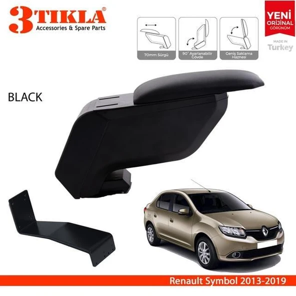 Renault Symbol 2013-2019 Delmesiz Çelik Ayaklı Siyah Kolçak Kol Dayama ürün görseli