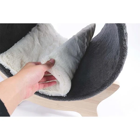 M-Pets Tunnel Elevated Ahşap Ayaklı Kedi Yatağı Gri 47x47x26Cm - 4