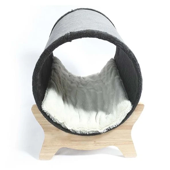 M-Pets Tunnel Elevated Ahşap Ayaklı Kedi Yatağı Gri 47x47x26Cm - 2