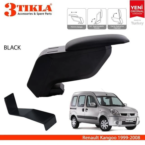 Renault Kangoo 1999-2008 Delmesiz Çelik Ayaklı Siyah Kolçak Kol Dayama ürün görseli 1