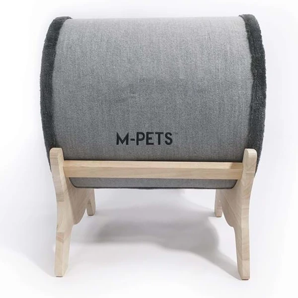M-Pets Tunnel Elevated Ahşap Ayaklı Kedi Yatağı Gri 47x47x26Cm - 3