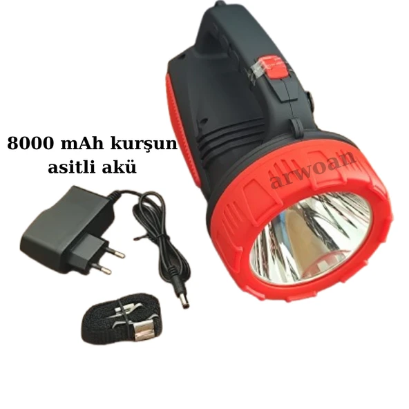 Şarjlı LED Projektör El Feneri | 50 Saat Kısa Kademe - 15 Saat Uzun Kademe | Kamp, Balıkçılık, Acil Durum - 3