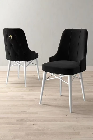 Loft Beyaz 80x132 Açılabilir Mdf Masa Yemek Odası Takımı, Mutfak Takımı 4 Adet Sandalye Siyah - 3