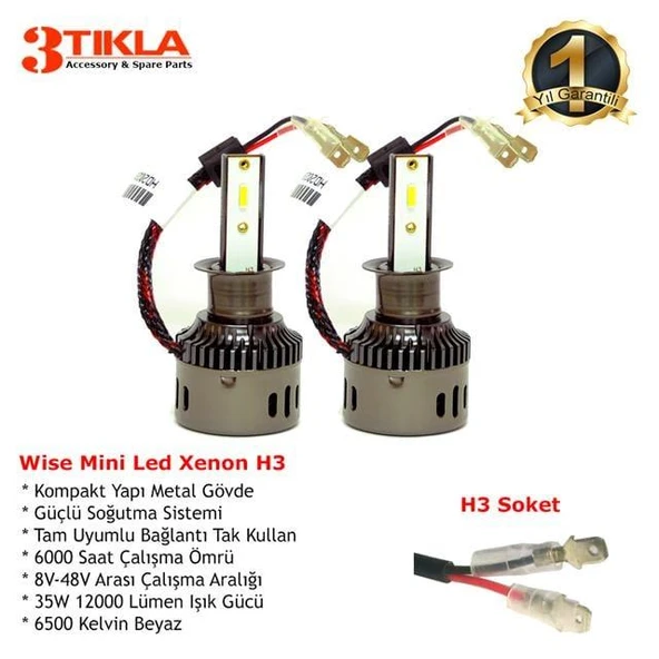 Wise Beyaz H3 Mini Led Xenon Şimşek Etkili 12000 Lümen - Resim 2