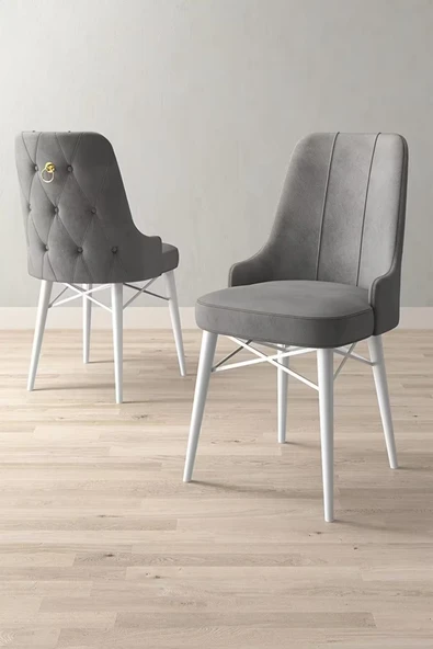 Loft Beyaz 80x132 Açılabilir Mdf Masa Yemek Odası Takımı, Mutfak Takımı 4 Adet Sandalye Gri - 3