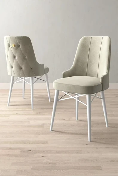 Loft Beyaz 80x132 Açılabilir Mdf Masa Yemek Odası Takımı, Mutfak Takımı 4 Adet Sandalye Krem - 3