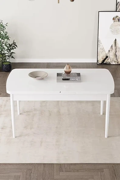 Loft Beyaz 80x132 Açılabilir Mdf Masa Yemek Odası Takımı, Mutfak Takımı 4 Adet Sandalye Cappucino - 4