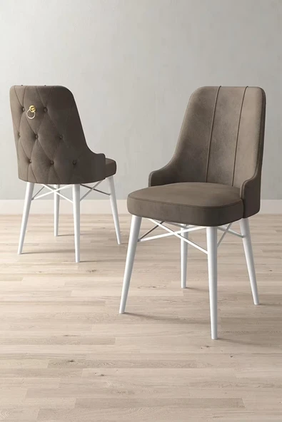 Loft Beyaz 80x132 Açılabilir Mdf Masa Yemek Odası Takımı, Mutfak Takımı 4 Adet Sandalye Cappucino - 3