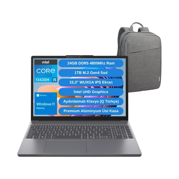 Ideapad Slim 3 Intel Core I5 13420H 24GB 1tb SSD 15.3" Wuxga Windows 11 Home Taşınabilir Bilgisayar 83K1004ETRWZ3 - Lenovo Çanta