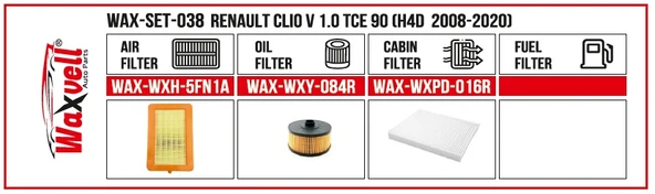 RENAULT Clio V 1.0 TCe 90 FİLTRE BAKIM SETİ (H4D  2008-2020)