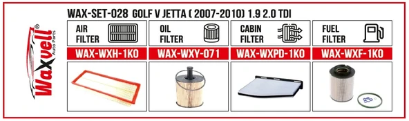 GOLF V JETTA  FİLTRE BAKIM SETİ( 2007-2010) 1.9 2.0 TDI