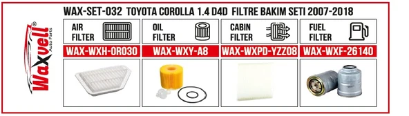 TOYOTA CORALLA 1.4 D4D FİLTRE BAKIM SETİ 2007-2018