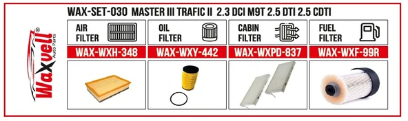 MASTER III TRAFIC II  2.3 DCI M9T 2.5 DTI 2.5 CDTI FİLTRE BAKIM SETİ