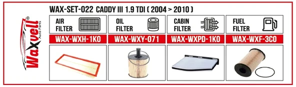 CADDY III 1.9 TDI FİLTRE BAKIM SETİ ( 2004 > 2010 )