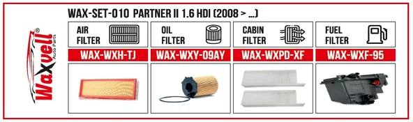 PARTNER II 1.6 HDI FİLTRE BAKIM SETİ (2008 > …)