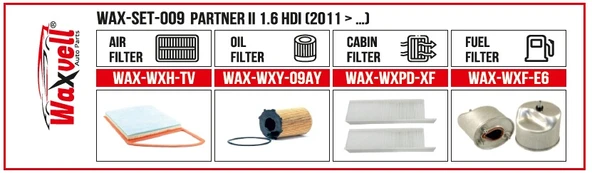 PARTNER II 1.6 HDI FİLTRE BAKIM SETİ (2011 > …)