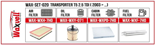 TRANSPORTER T5 2.5 TDI FİLTRE BAKIM SETİ ( 2003 > …)