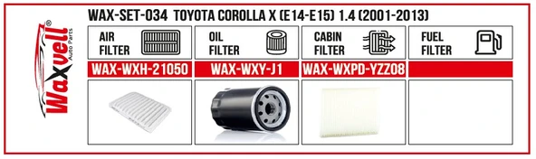 TOYOTA COROLLA X FİLTRE BAKIM SETİ (E14-E15) 1.4 (2001-2013)
