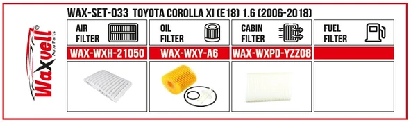 TOYOTA COROLLA XI FİLTRE BAKIM SETİ (E18) 1.6 (2006-2018)