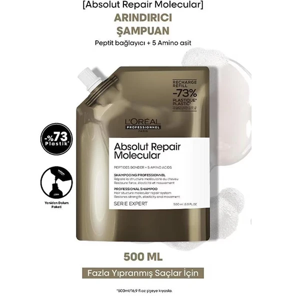 Loreal Professionnel Serie Expert Absolut Repair Molecular Yıpranmış Saçlar Arındırıcı Şampuan Refill 500ML - 2