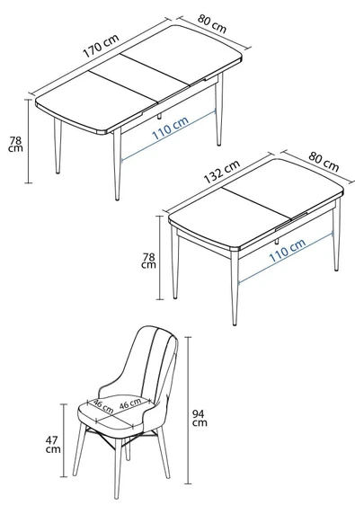 Loft Beyaz 80x132 Açılabilir Mdf Masa Yemek Odası Takımı, Mutfak Takımı 6 Sandalye Krem - 5
