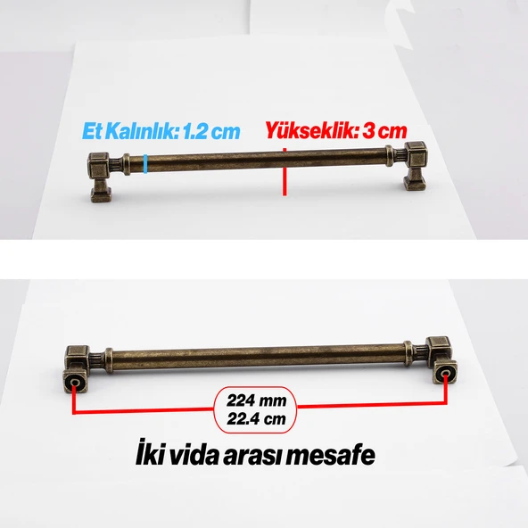 Talas Antik Sarı Eskitme Metal 224 mm 22.4 cm Mobilya Mutfak Çekmece Dolap Kulpu Kulbu Kulpları - Resim 2