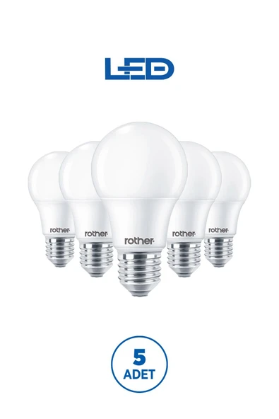 RTL01115-5 Rother A60 LED Ampul 15W E27 1520 Lümen 4000K Gün Işığı Enerji Tasarruflu Ampul 5 Adet - 1