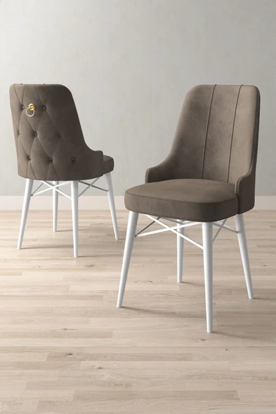 Loft Beyaz 80x132 Açılabilir Mdf Masa Yemek Odası Takımı, Mutfak Takımı 6 Sandalye Cappucino - 3