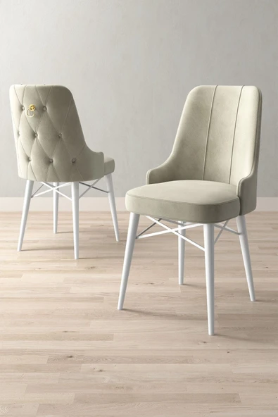 Loft Beyaz 80x132 Açılabilir Mdf Masa Yemek Odası Takımı, Mutfak Takımı 6 Sandalye Krem - 3