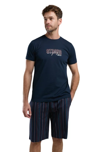 Arnetta Erkek Lacivert Kısa Kol Bermuda Pijama Takım 3356 ürün görseli 1