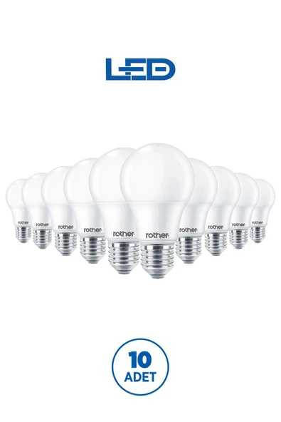 RTL01123-10 Rother A60 LED Ampul 9W E27 810 Lümen 3000K Sarı Işık Enerji Tasarruflu Ampul 10 Adet ürün görseli