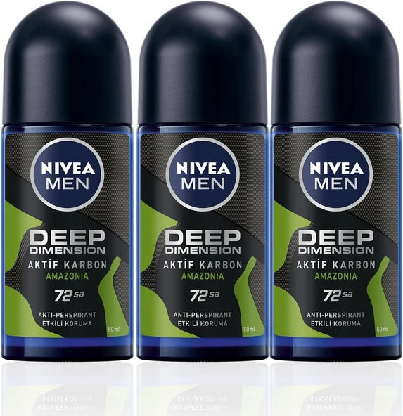 NIVEA MEN Erkek Roll on Deodorant Deep Dimension Amazonia 50 ml x3 Adet, Ter ve Ter Kokusuna Karşı 48 Saat Anti-perspirant Koruma ürün görseli 1
