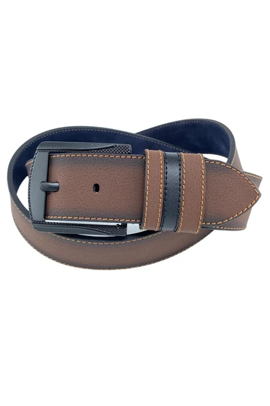 Kahverengi Suni Deri Sarı Dikişli Model 4.5 Genişlik Spor Kemer - 4509-ST - Resim 3