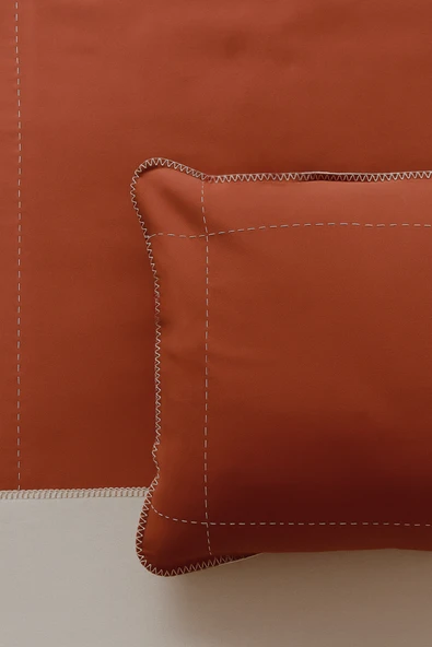 Rivaİstanbul Luna Kiremit Çizgili Çoban Dikişli %100 Pamuklu Tek Kişilik Yatak Örtüsü Takımı - Resim 5