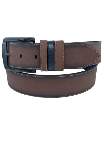 Kahverengi Suni Deri Sarı Dikişli Model 4.5 Genişlik Spor Kemer - 4509-ST - Resim 2