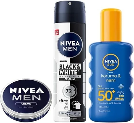 NIVEA Creme 30ml, Erkek Sprey Deodorant Black&White Invisible Original 150ml, Güneş Koruyucu Vücut Spreyi 200ml, SPF50 ürün görseli 1